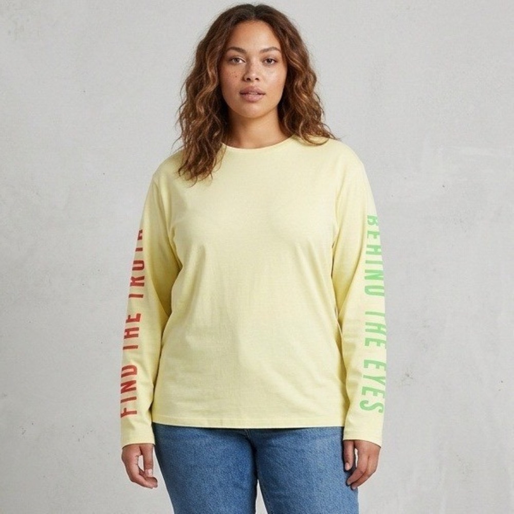 ASOS Yellow Graphic Long Sleeve T-Shirt Find The Truth Size 14 XL